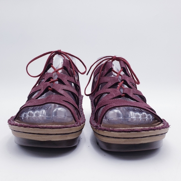 Naot Yarrow Leather Lace Up Strappy Comfort Wedge Sandal Burgundy Womens Size 9 - Picture 2 of 9